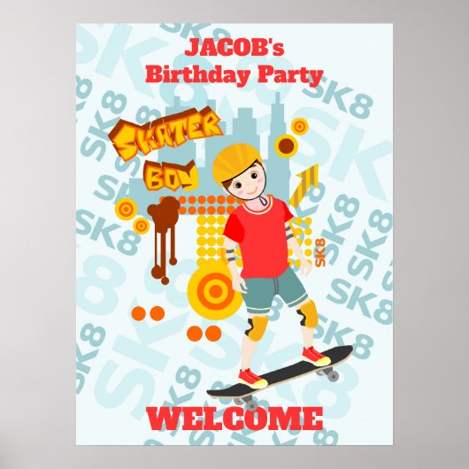 スケートパークで楽しむ少年 誕生日パーティー ポスター (正面)