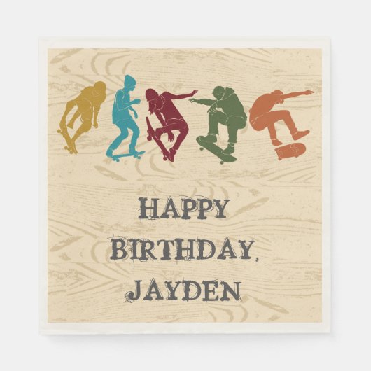 スケートパークスケートボーディング10代のをテーマにしたボーイズ誕生日 スタンダードランチョンナプキン (正面)