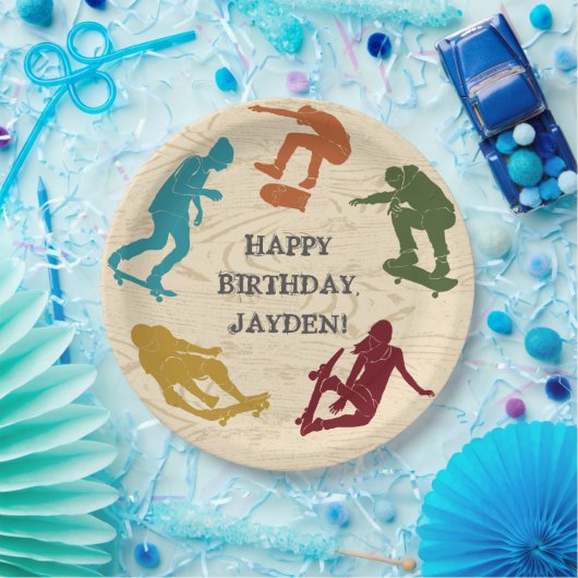 スケートパークスケートボーディング10代のをテーマにしたボーイズ誕生日 ペーパープレート (パーティー)