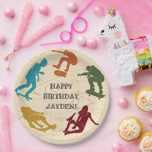 スケートパークスケートボーディング10代のをテーマにしたボーイズ誕生日 ペーパープレート (パーティー)