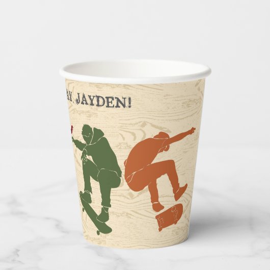 スケートパークスケートボーディング10代のをテーマにしたボーイズ誕生日 紙コップ (裏面)