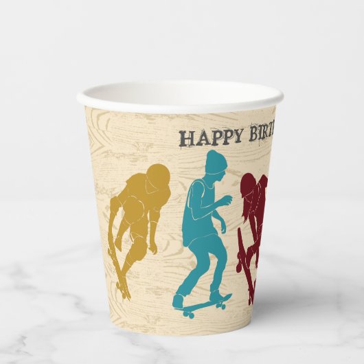 スケートパークスケートボーディング10代のをテーマにしたボーイズ誕生日 紙コップ (正面)