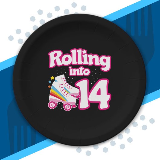 スケートパーティー- 14th Birthday Party – ローラースケートで滑る ペーパープレート