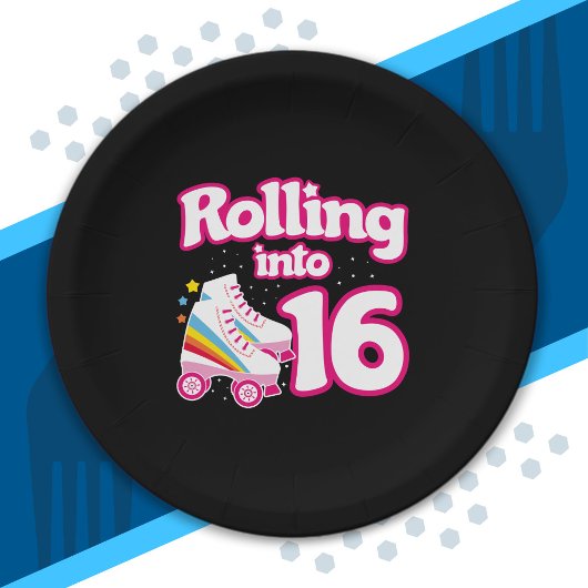 スケートパーティー- 16th Birthday Party – ローラースケートで滑る ペーパープレート