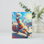 スケートボーおもしろいディングアルパカ ポストカード (スタンド正面)