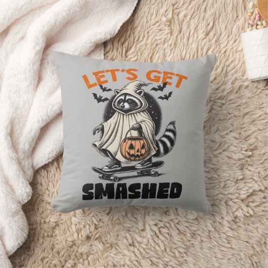 スケートボーおもしろいディングラクーンヴィンテージハロウィーン クッション (ブランケット)