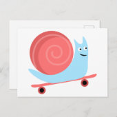 スケートボーおもしろいドにかわいいカタツムリ乗り ポストカード (正面/裏面)
