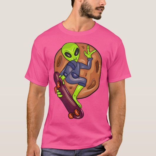 スケートボークールド付きエイリアン Tシャツ (正面)