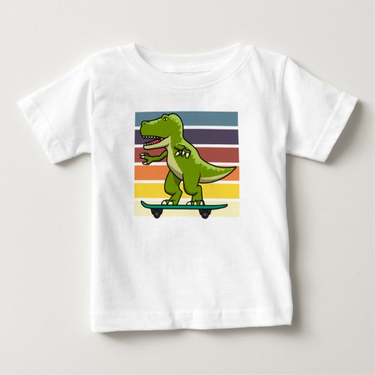 スケートボーダーの恐竜ティラノサウルス ベビーTシャツ (正面)