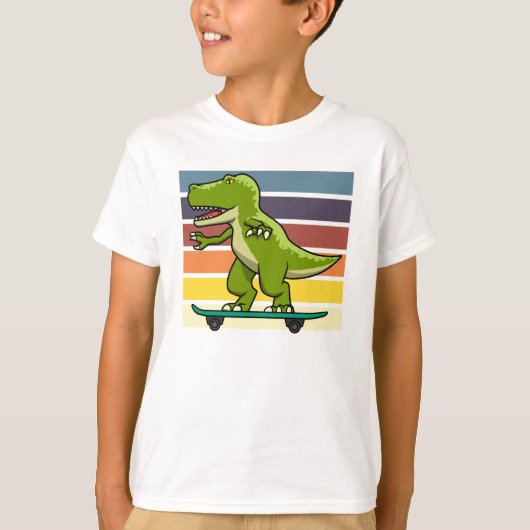スケートボーダーの恐竜ティラノサウルス Tシャツ (正面)