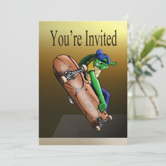 スケートボーダーカメ誕生日 招待状 (スタンド正面)