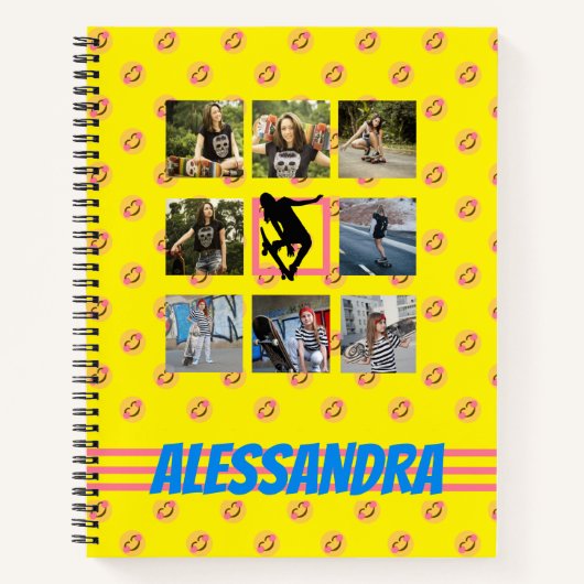 スケートボーダースマイル顔パターン写真テンプレート ノートブック (正面)