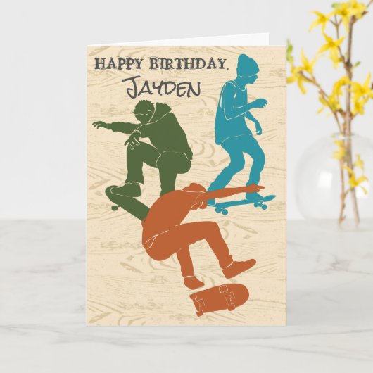 スケートボーダー、スケートボーディングをテーマにしたカスタム カード (黄色い花)