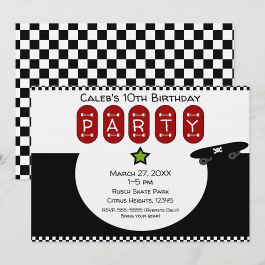 スケートボーダー ハーフパイプ スケートボード 誕生日パーティー 招待状 (正面/裏面)