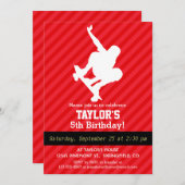 スケートボーダー；緋色の赤ストライプ色 招待状 (正面/裏面)