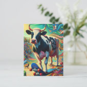 スケートボーディングシュルカラフルレアルおもしろいホルスタイン牛 ポストカード (スタンド正面)