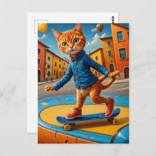 スケートボーディングジンジャーキャット ポストカード (正面/裏面)