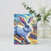 スケートボーディングバニーカラフルシュレアルとおもしろい ポストカード (スタンド正面)