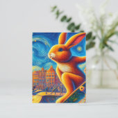 スケートボーディングブラウンバニーシュルカラフルレアルとおもしろい ポストカード (スタンド正面)