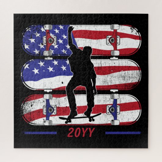 スケートボーディングメンズ – アメリカ国旗 ジグソーパズル (縦)