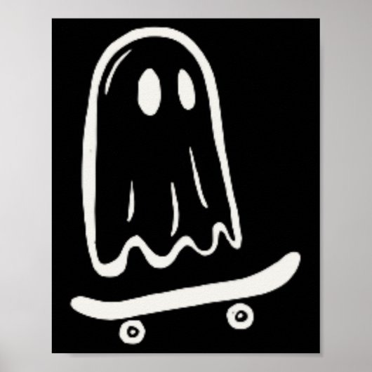 スケートボードが大好きなオバケのハロウィンTシャツ ポスター (正面)