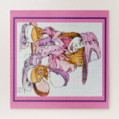 スケートボードでピンク色のスケーターガール ジグソーパズル (横)