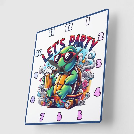 スケートボードで亀の飲み物! スクエア壁時計 (傾斜)