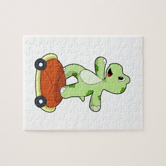 スケートボードとしてシェルを持つ亀 ジグソーパズル (横)