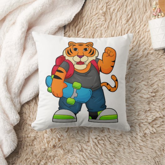 スケートボードとスケーターとしてのタイガー クッション (ブランケット)