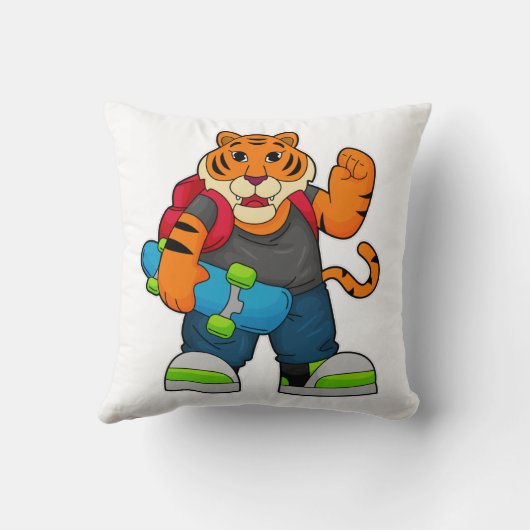 スケートボードとスケーターとしてのタイガー クッション (裏面)