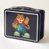 スケートボードとスケーターとしてのタイガー メタルランチボックス (正面)