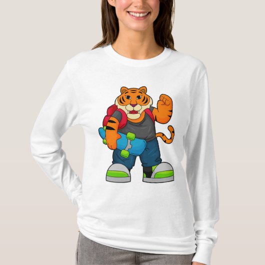 スケートボードとスケーターとしてのタイガー Tシャツ (正面)