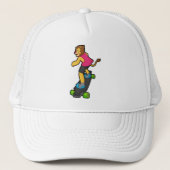 スケートボードとスケートボーダーとしてのライオン キャップ (正面)