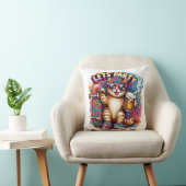 スケートボードとドリンクでパーティーする猫 クッション (椅子)