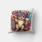 スケートボードとドリンクでパーティーする猫 クッション (裏面)