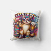 スケートボードとドリンクでパーティーする猫 クッション (正面)