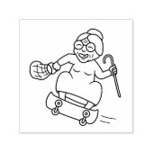 スケートボードにステッキを持った老婦人 セルフインキングスタンプ (デザイン)