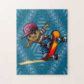 スケートボードに乗ったアフリカ系アメリカ人の子ども ジグソーパズル (縦)