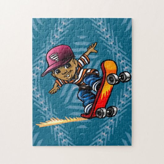 スケートボードに乗ったアフリカ系アメリカ人の子ども ジグソーパズル (縦)