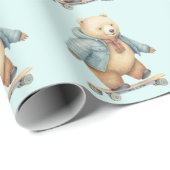 スケートボードに乗ったテディベア ラッピングペーパー (ロールコーナー)