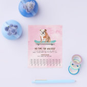 スケートボードに乗った楽しい犬の犬の散歩屋のチラシ ピンク チラシ (シングル)