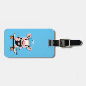 スケートボードに乗った漫画の赤ん坊の転が豚、 ラゲッジタグ (正面横)