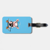 スケートボードに乗った漫画の赤ん坊の転が豚、 ラゲッジタグ (裏面横)
