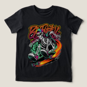 スケートボードに乗った骸骨のグラフィティストリートスタイル トライブレンドTシャツ