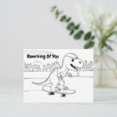 スケートボードに乗ったTレックス着用ヘルメット ポストカード (スタンド正面)