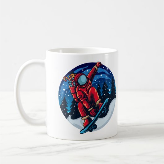 スケートボードに乗るサンタ宇宙飛行士 コーヒーマグカップ (左)