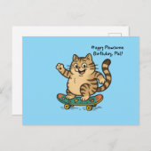 スケートボードに乗るタビー猫 誕生日カード ポストカード (正面/裏面)