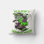 スケートボードに乗るハッピーハウルオウィーンウルフ クッション (正面)