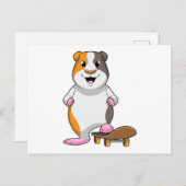 スケートボードに乗るモルモット ポストカード (正面/裏面)