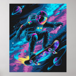 スケートボードに乗る宇宙飛行士 ポスター
